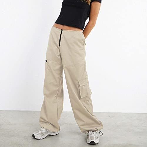 Katı Zarif Joggers Kadın Vintage Cepler ile uzun pantolon İş Yaz Geniş Bacak Elastik Bel Serin