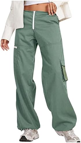 Katı Zarif Joggers Kadın Vintage Cepler ile uzun pantolon İş Yaz Geniş Bacak Elastik Bel Serin