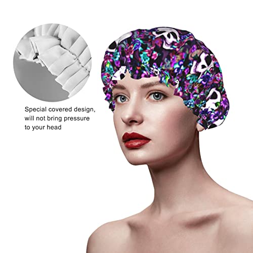 Kadınlar Kullanımlık Streç Hem Saç Şapka Mor Çiçekler Kafatasları Cadılar Bayramı Çift Katmanlar Su Geçirmez Duş Başlığı