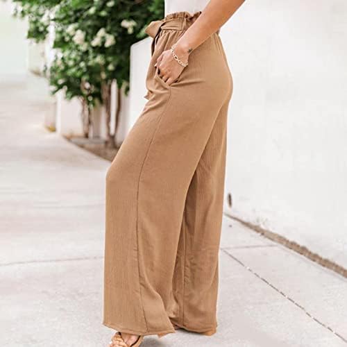 lcepcy Geniş Bacak dinlenme pantolonu Kadınlar için Yüksek Bel Gevşek Rahat Düz Renk Pantolon Rahat Hafif Pantolon Cepler