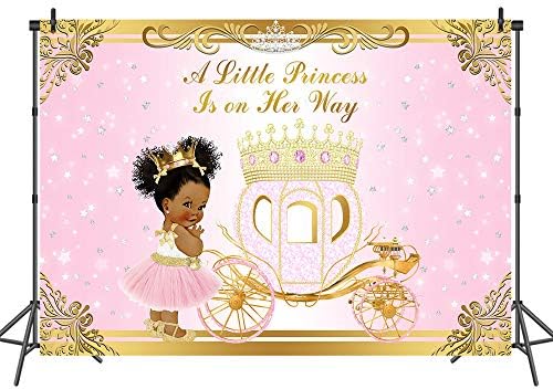 Mocsıcka Küçük Prenses Bebek Duş Zemin Pembe ve Altın Prenses Arabası Altın Taç Kız Bebek Duş Arka Plan 7x5ft Etnik Prenses