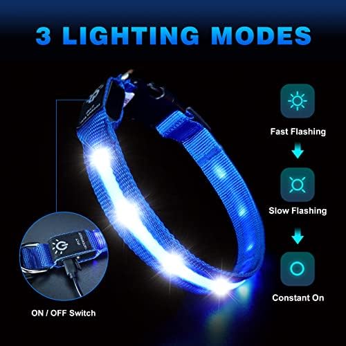 PetIsay Light up köpek Tasmaları -100 % Su Geçirmez - USB Şarj Edilebilir - Tüm Köpekler için Nihai Parlak LED emniyet tasması(Mavi,