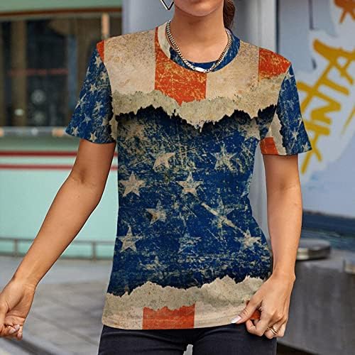 YUHAOTIN Kapşonlu 4 Temmuz Gömlek Bayan Casual Amerika Bayrağı Baskı O Boyun Kısa Kollu Bluz Tops Tees T Shirt