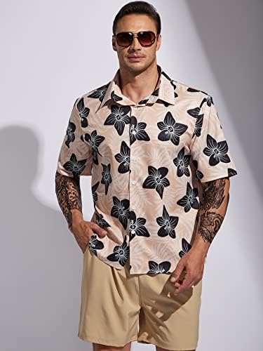 NIBHZ İki Parçalı Kıyafetler Erkekler için Erkekler Çiçek Baskı Gömlek ve Şort (Renk: Haki, Boyut: 6X-Large)