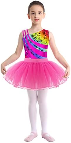 Oyolan Çocuk Kız Leotard Elbise Kolsuz Baskılı Bodysuit Romper Tutu Etekler Jimnastik Bale dans kostümü