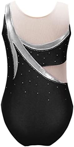 Jhaoyu Kızlar Tırmanmak Pullu Kolsuz Jimnastik Mayoları Çiçek Renk Blok Bodysuit Bale Dans Pateni Giyim Siyah B 8 Yıl