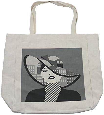Ambesonne Diva Alışveriş Çantası, Moda Şapkalı Modern Tasarım Kadın Portresi, Bakkaliye Plajı ve Daha Fazlası için Çevre