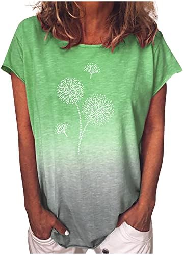 Crewneck Bluzlar Genç Kız Yaz Sonbahar Kısa Kollu Degrade Karahindiba Çiçek Grafik Üstleri Tişörtleri Bayan 2023