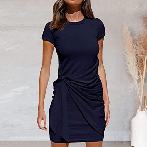 MIASHUI Bayan Şal Elbise Yaz Avrupa ve Amerikan Yuvarlak Boyun Buruşuk Etek Yaz Moda Kısa Şal Elbise