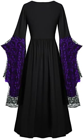 Yüksek Düşük Cadı Kostüm Elbise Artı Boyutu Vintage Batwing Kollu Kafatası Baskı Dantel Up Flowy Cadılar Bayramı Kostüm