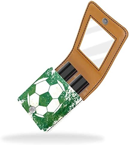 Ruj Kılıfı için Ayna İle Çanta, Aşk Futbol Futbol Yeşil Deri Kozmetik makyaj tutucusu, Taşınabilir Seyahat Kozmetik Depolama,